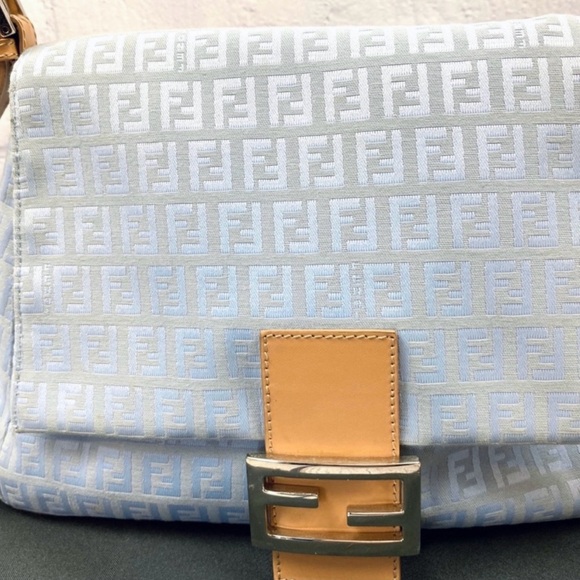 FENDI Blue Zucchino Canvas Mama Forever Shoulder Bag - Picture 7 of 15